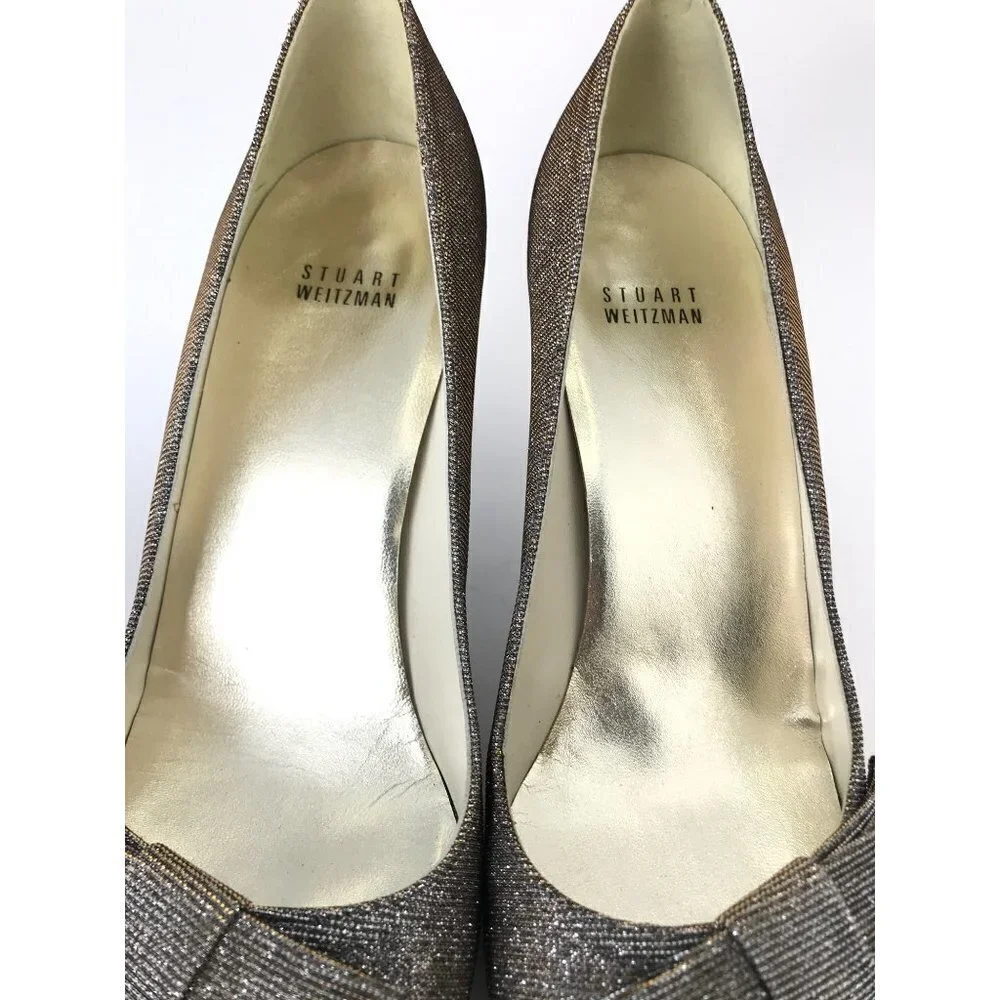 Stuart Weitzman Bronze Silver Metallic Bow Pumps Size 10M